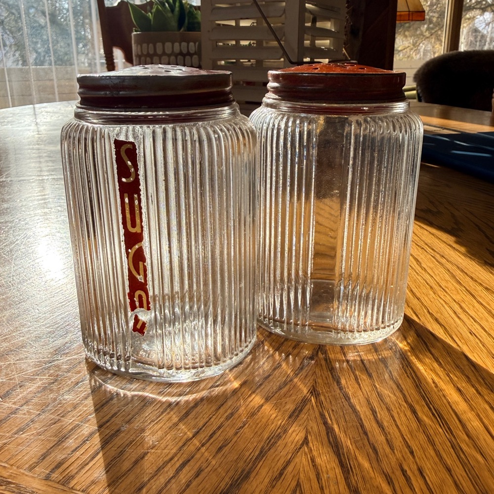 Vintage 1930’s Owen’s Illinois Ovid Ribbed Glass Jars with Red Lids